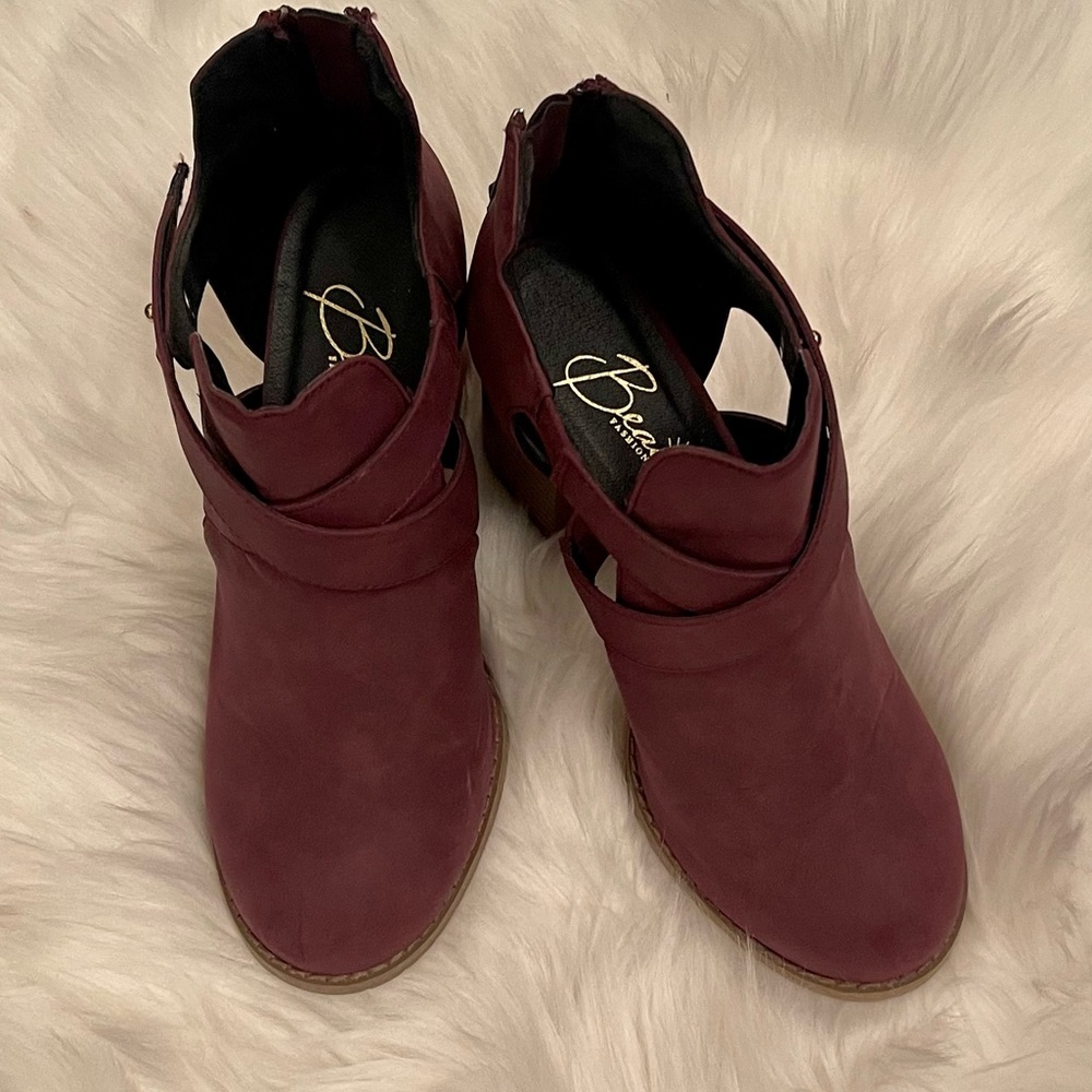 Burgundy Booties with chunky heal